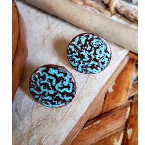 1950's Copper Enamel Earrings, Brown/Turquoise